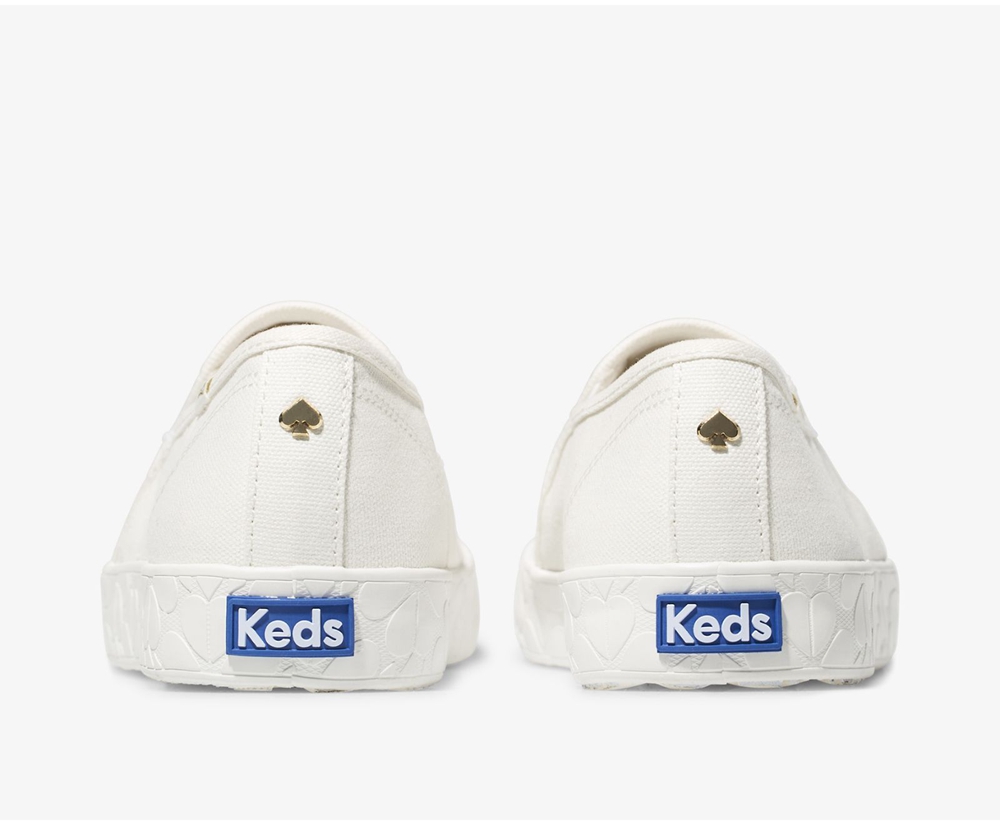 Keds Womens Slip Ons White - Kate Spade new york Double Decker Logo Foxing - 940RADOYX